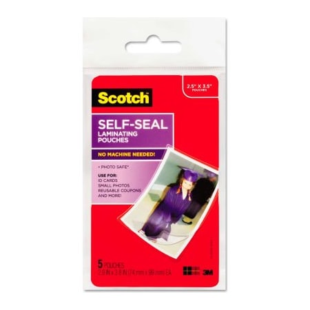 3M Scotch Self-Sealing Laminating Pouches, Glossy, 2 15/16 x 3 15/16, Wallet Size, 5/Pack PL903G